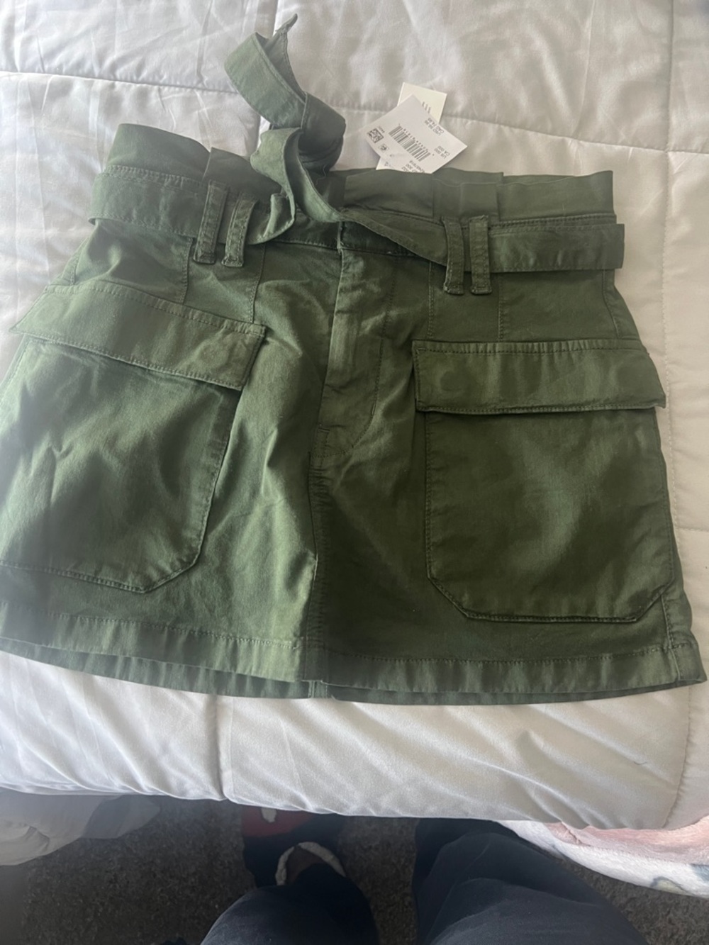 American Eagle Outfitters Olive Utility Mini Skirt with Belted Waist